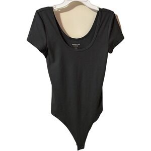 American Eagle Dark Charcoal Ribbed Scoop Neck Bodysuit